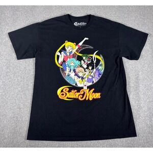 Sailor Moon Black Graphic Crewneck Short Sleeve Anime Cartoon T-Shirt Large